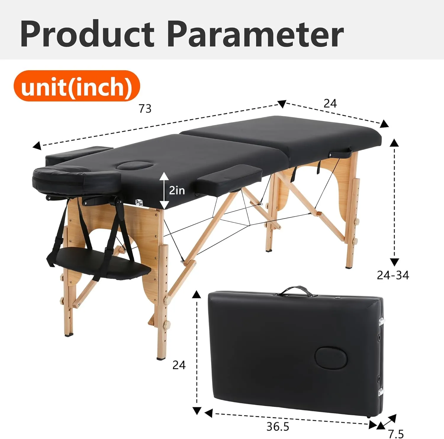 PayLessHere Massage Bed Portable Massage Table 24 inche Wide Lash Bed 2 Folding Heigh Adjustable Spa Table with Non-Woven Bag for Spa Footmassage Facial CareSpa Tattoo
