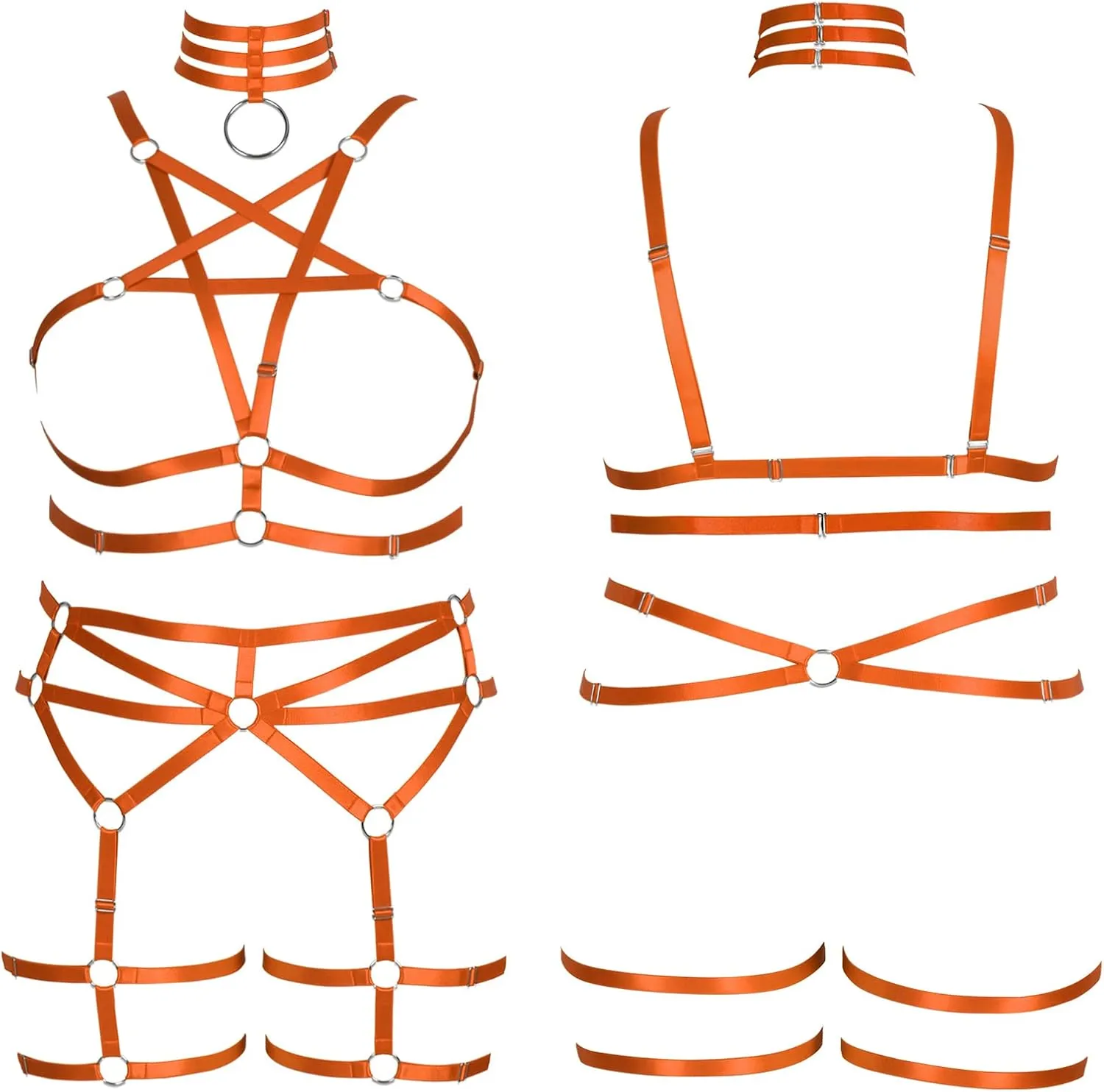 Pentagram Plus Size Women's Body Harness Punk Full Cage Bra Set Hollow Out Adjustable Gothic Dance Festival Rave