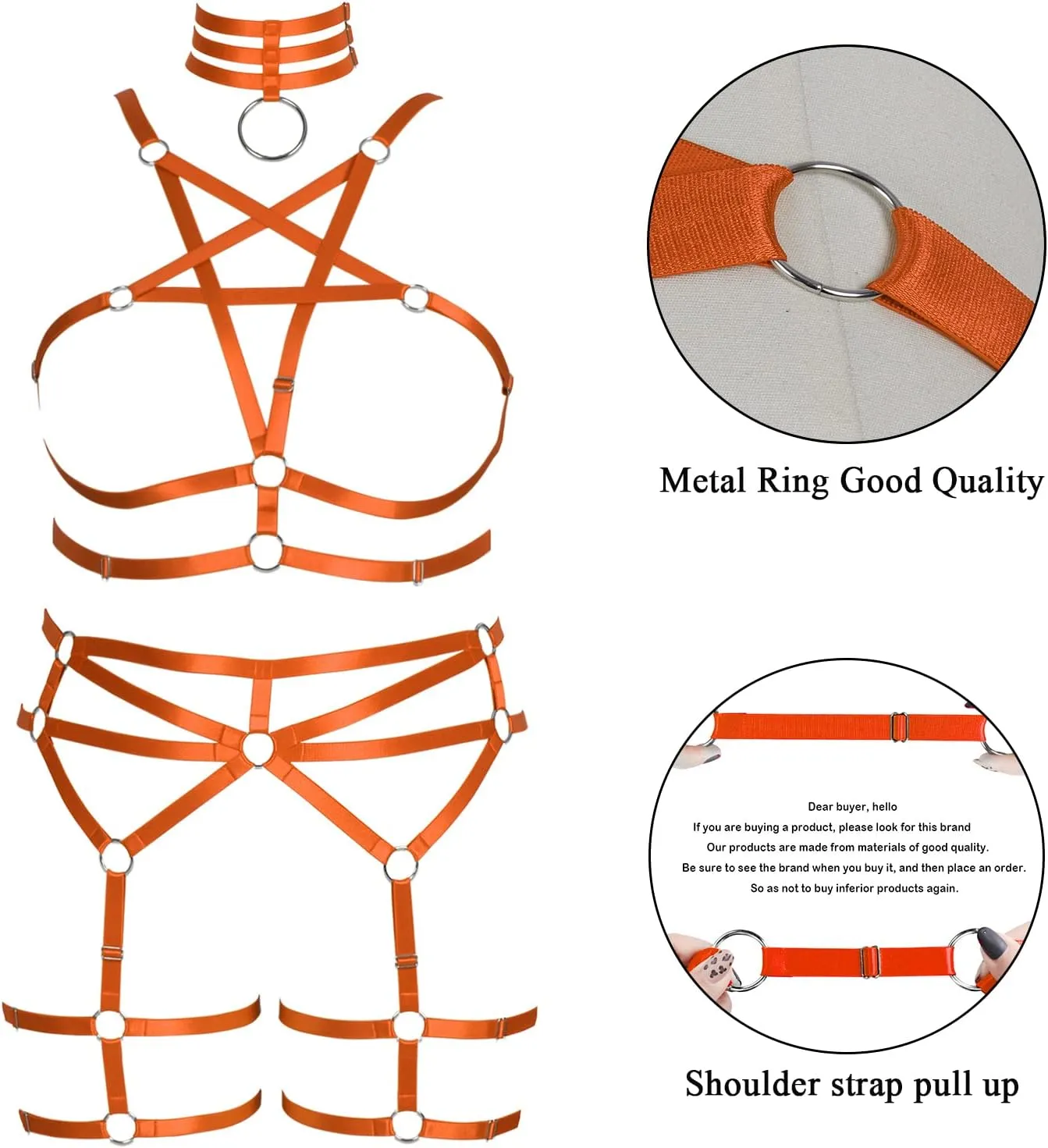 Pentagram Plus Size Women's Body Harness Punk Full Cage Bra Set Hollow Out Adjustable Gothic Dance Festival Rave