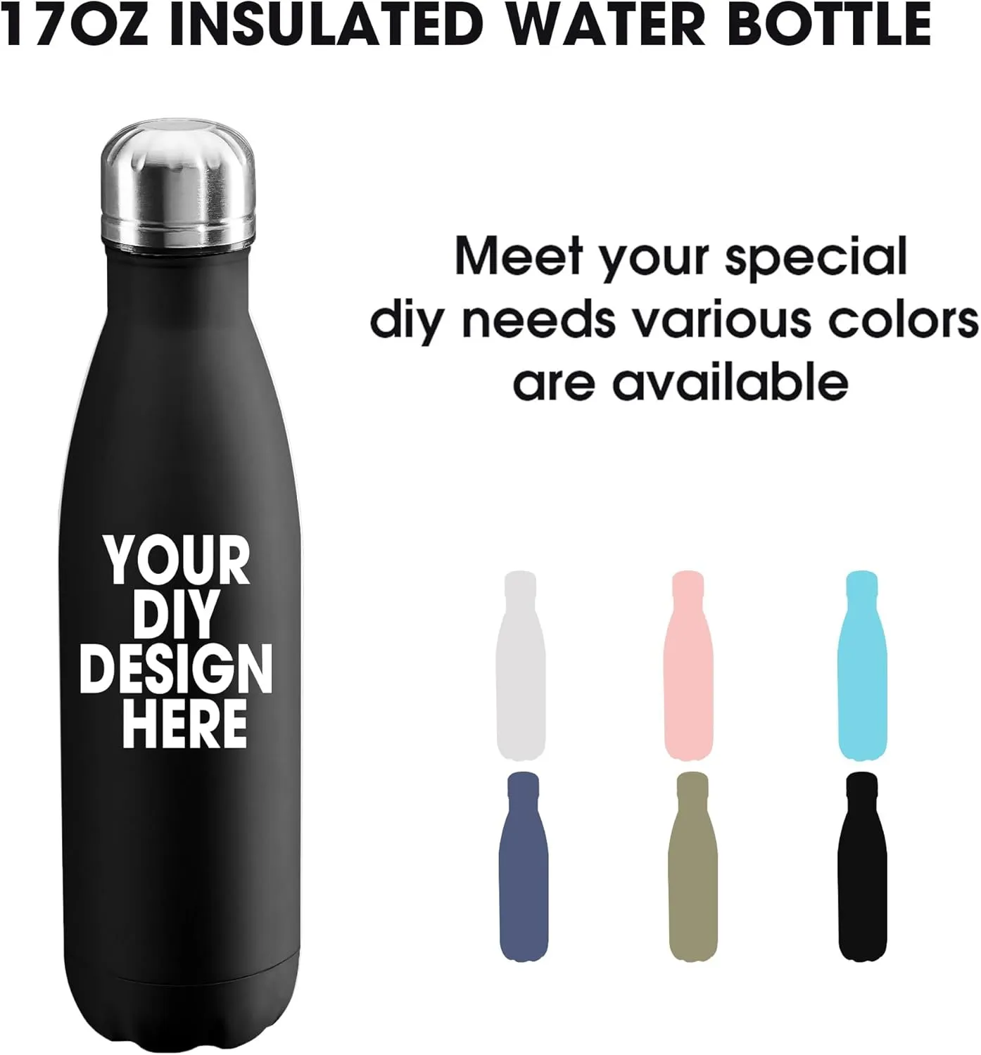 Personalized Custom Water Bottle Print in USA 17oz Stainless Steel Double Wall Leakproof Cups With Colorful Text Logo for Sports Outdoors