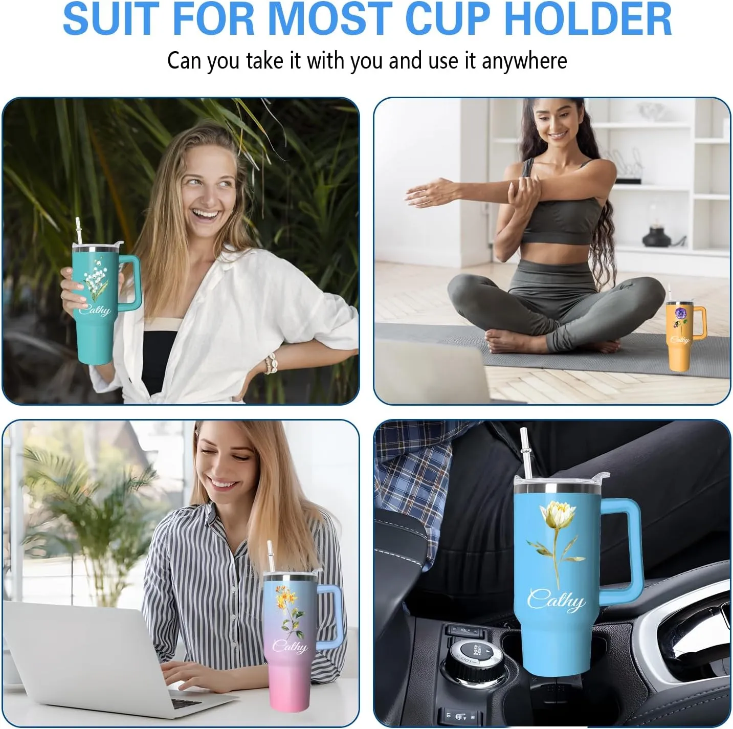 Personalized Gifts Custom Tumbler with Straw 40 Oz Customized Stainless Steel Insulated Travel Cup Add Name,Photo,or Logo,Custom Travel Coffee mug,Personalized Photo Gifts for Women Men