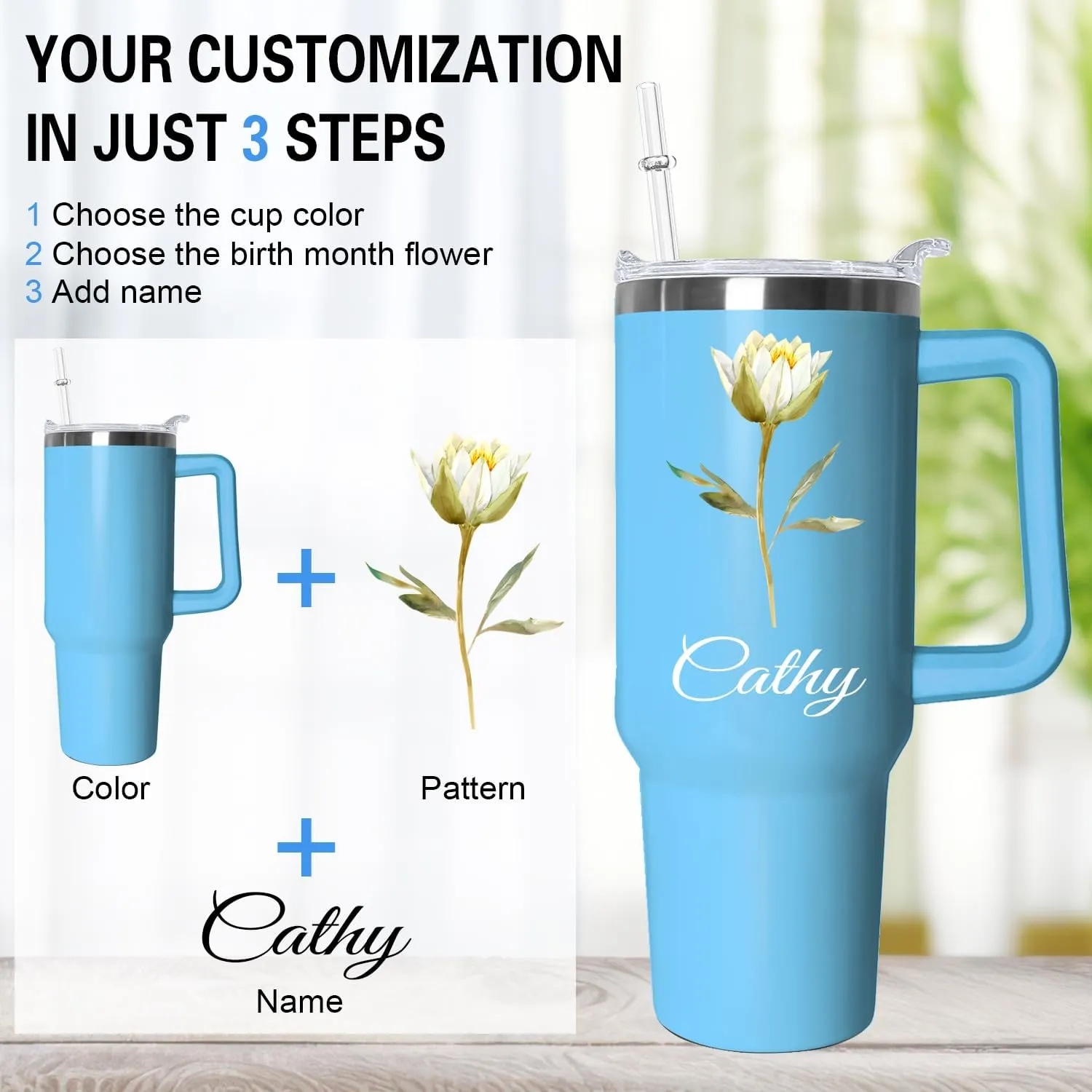 Personalized Gifts Custom Tumbler with Straw 40 Oz Customized Stainless Steel Insulated Travel Cup Add Name,Photo,or Logo,Custom Travel Coffee mug,Personalized Photo Gifts for Women Men