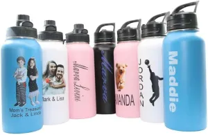 Personalized Insulated Stainless Steel Sports 18/32oz Water Bottle Custom Print Engraved Keeps Cold for 24 Hours Classic Easy To Carry Thermal Flasks Color & Design Choice (18oz Bottle W/Photo)