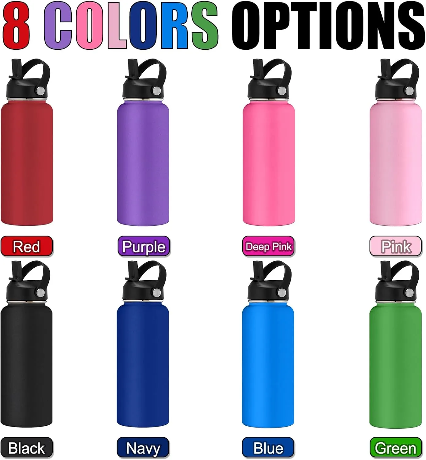 Personalized Water Bottle Custom Insulated Water Bottles with Straw Lid 32oz Customized Engraved Stainless Steel Bottles with Name Logo, Gift for School Sports Outdoor, Navy Blue