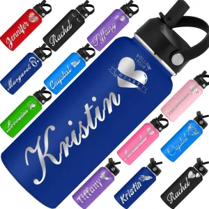 Personalized Water Bottle Custom Insulated Water Bottles with Straw Lid 32oz Customized Engraved Stainless Steel Bottles with Name Logo, Gift for School Sports Outdoor, Navy Blue