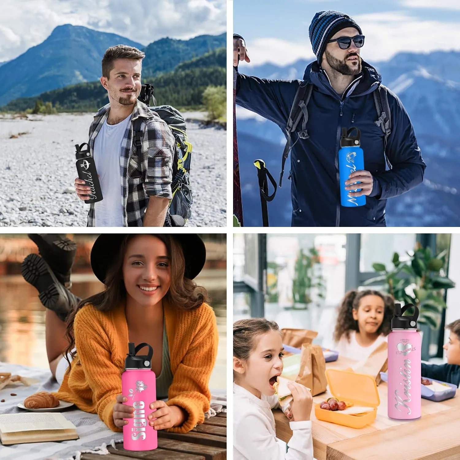 Personalized Water Bottle Custom Insulated Water Bottles with Straw Lid 32oz Customized Engraved Stainless Steel Bottles with Name Logo, Gift for School Sports Outdoor, Navy Blue