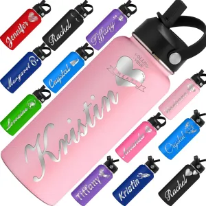 Personalized Water Bottle Custom Insulated Water Bottles with Straw Lid 32oz Customized Engraved Stainless Steel Bottles with Name Logo, Gift for School Sports Outdoor, Pink