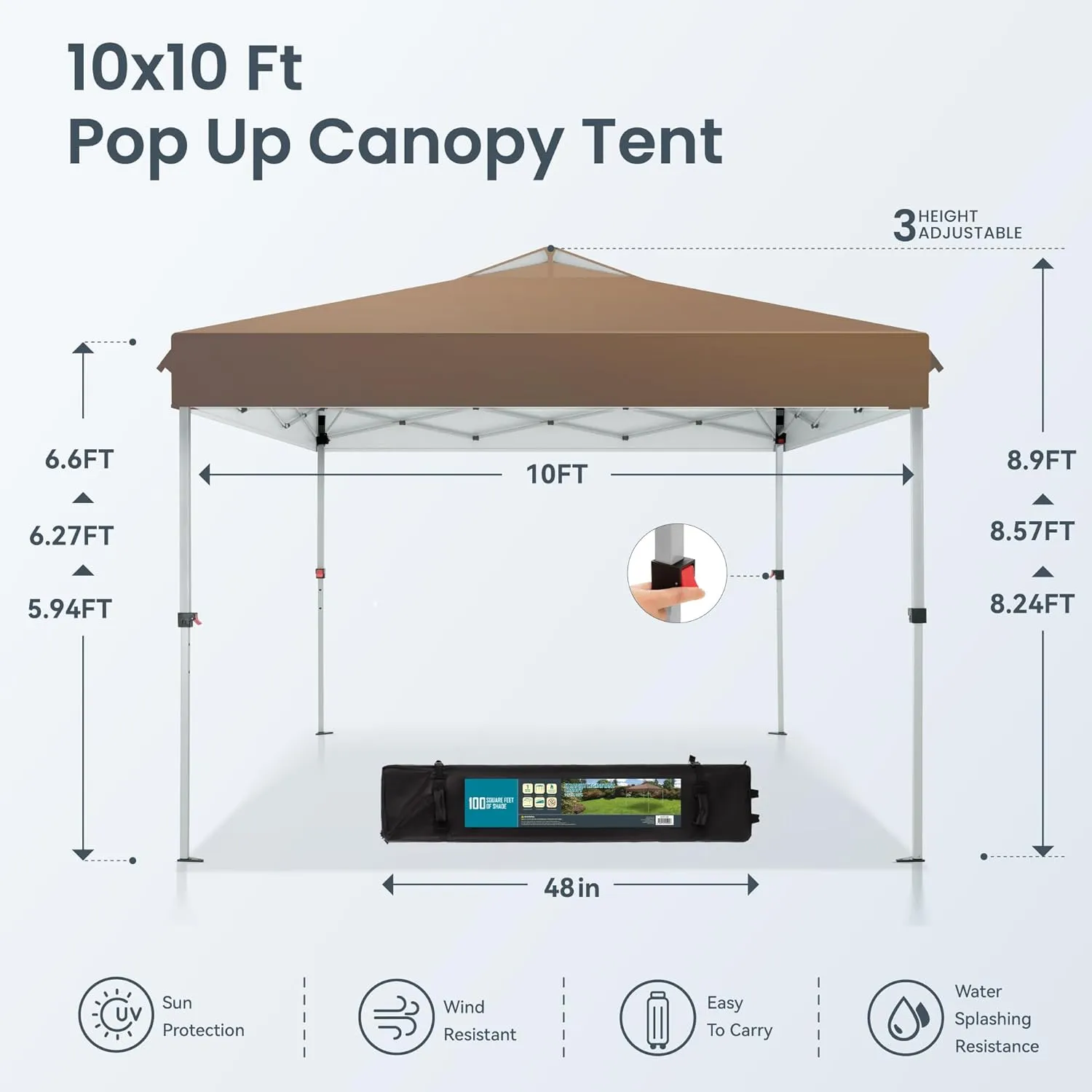 PHI VILLA Pop Up Canopy 10 10 Tents for Parties with Wheeled Bag, Portable Lightweight Folding w/Adjustable Height,Dark & Light Brown