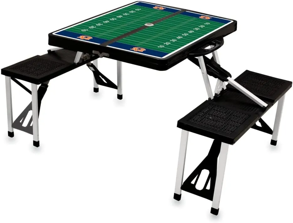 PICNIC TIME NCAA Auburn Tigers Football Field Folding Picnic Table - Camping Table - Outdoor Table with Umbrella Hole, (Black)