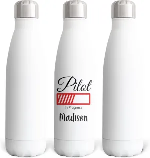 Pilot In Training Water Bottle With Lid, 17oz Gift for Airplane Enthusiast, Aviation SS Water Bottle,Vacuum Insulated Water Bottle for Pilot, Drone Pilot Appreciation Jug, ATC, Flight Attendant