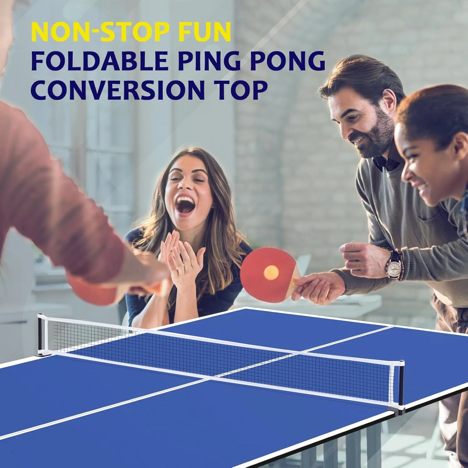 Ping Pong Table Top, 84" Mid-Size Foldable Ping Pong Table Topper for Pool Table, Indoor Outdoor Table Tennis Conversion Top w/Net & Premium Foam Padding, Lightweight and Portable