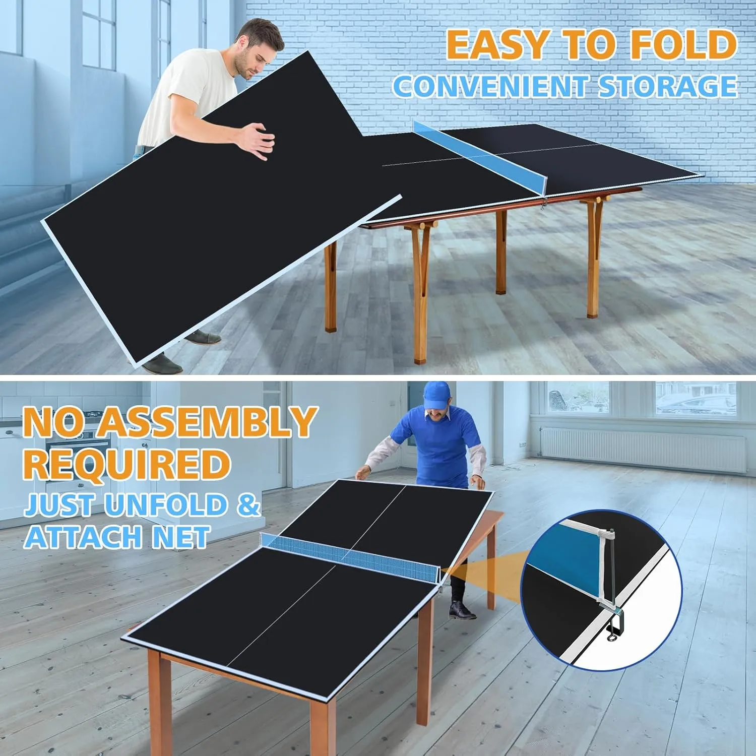 Ping Pong Table Top for Billiard Table, 96" Foldable Table Tennis Table Topper for Pool Table, Indoor Outdoor Table Tennis Conversion Top w/Net & Premium Foam Padding, Lightweight and Portable