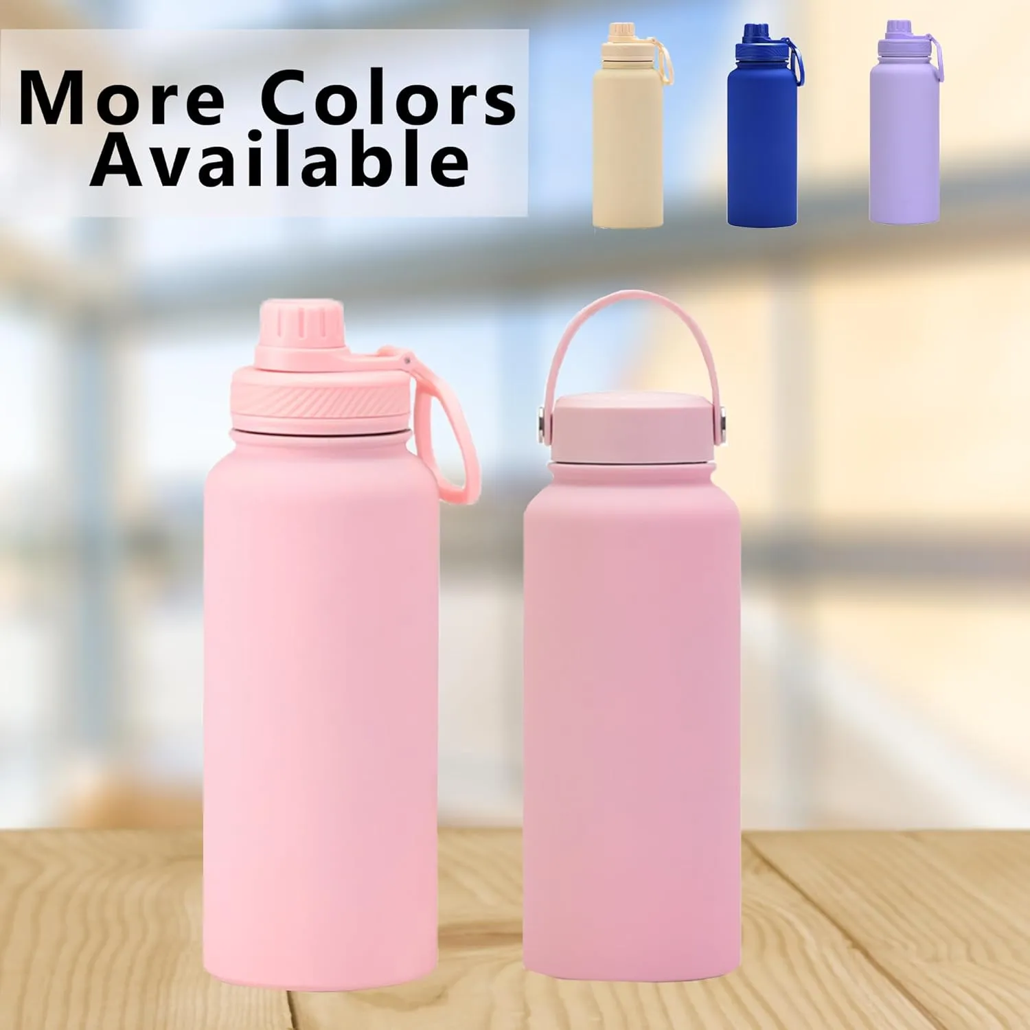 Pink 32 OZ Insulated Water Bottle, Large Metal Insulated Stainless Steel Water Flask, Big Sports Travel Water Bottle with 2 Lids, Insulated Thermal Mug Cup
