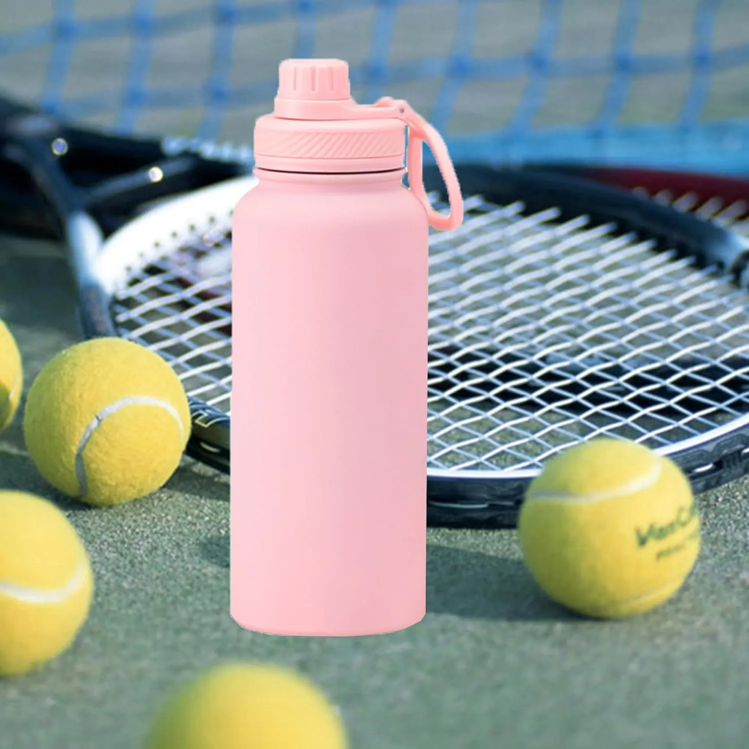 Pink 32 OZ Insulated Water Bottle, Large Metal Insulated Stainless Steel Water Flask, Big Sports Travel Water Bottle with 2 Lids, Insulated Thermal Mug Cup