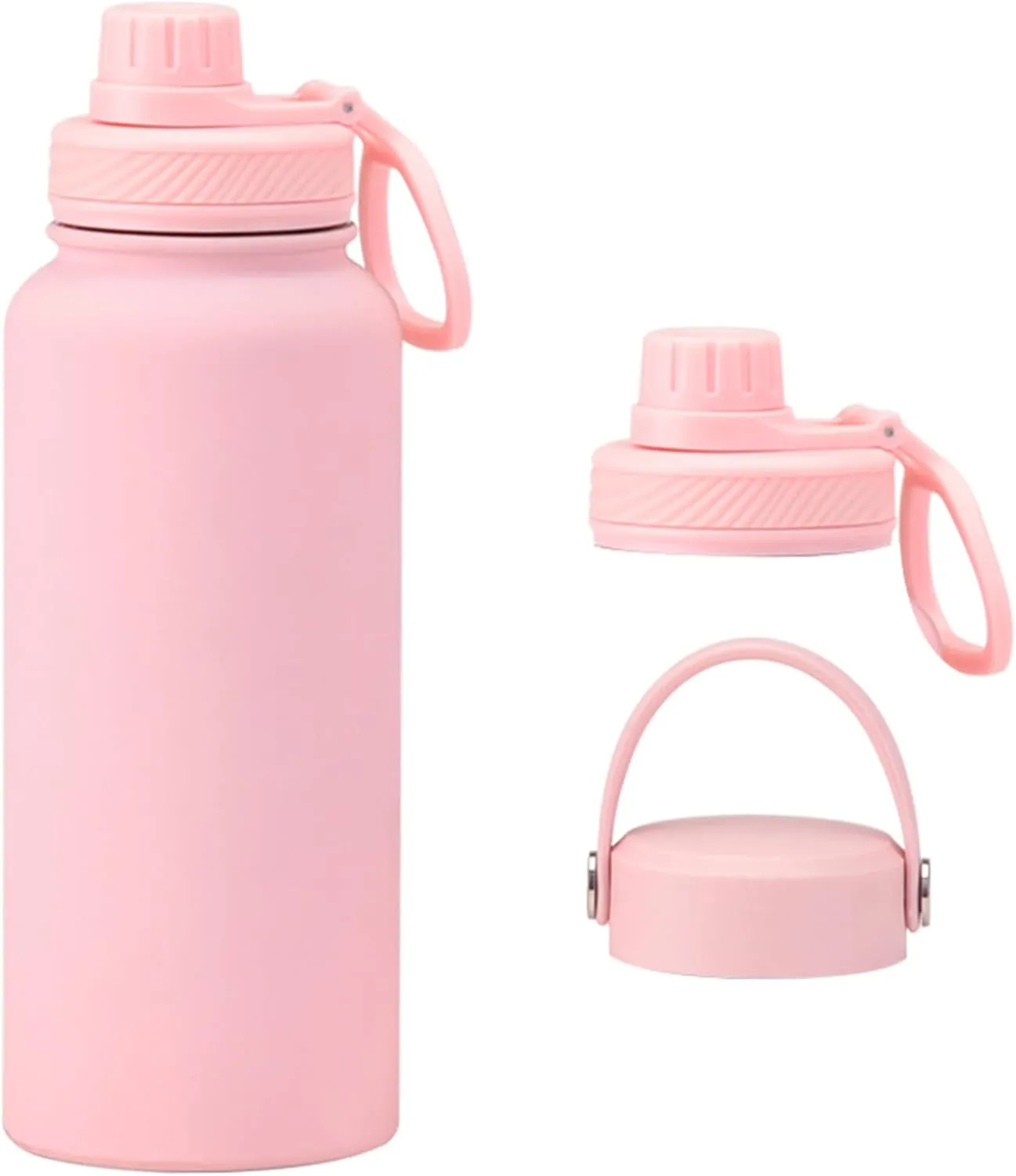 Pink 32 OZ Insulated Water Bottle, Large Metal Insulated Stainless Steel Water Flask, Big Sports Travel Water Bottle with 2 Lids, Insulated Thermal Mug Cup