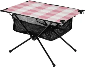 Pink Plaid Pattern Portable Folding Camping Table, Compact Lightweight Beach Table with Carrying Bag for Outdoor Picnics, BBQs, Camp