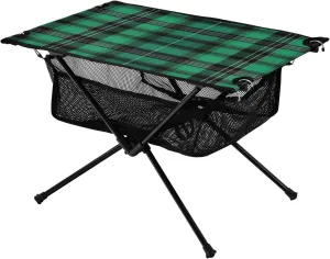 Plaid Texture Green Portable Folding Camping Table, Compact Lightweight Beach Table with Carrying Bag for Outdoor Picnics, BBQs, Camp