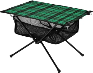 Plaid Texture Green Portable Folding Camping Table, Compact Lightweight Beach Table with Carrying Bag for Outdoor Picnics, BBQs, Camp