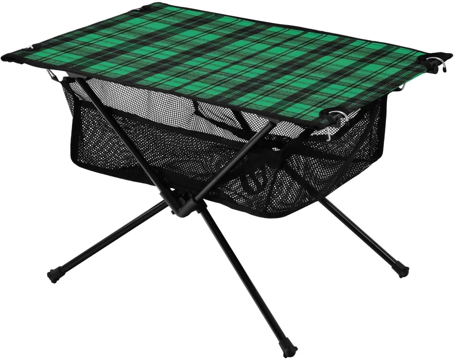 Plaid Texture Green Portable Folding Camping Table, Compact Lightweight Beach Table with Carrying Bag for Outdoor Picnics, BBQs, Camp