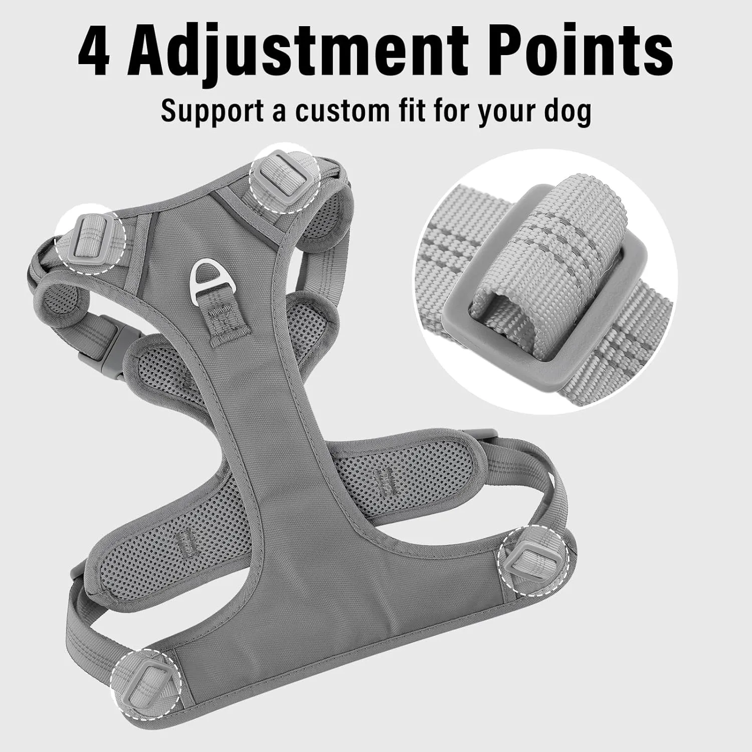 Plutus Pet No Pull Dog Harness, Release at Neck, Reflective Adjustable Dog Vest Harness, Easy Control Handle for Walking, for Small Medium Large Dogs, Gray, M