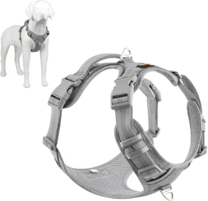 Plutus Pet No Pull Dog Harness, Release at Neck, Reflective Adjustable Dog Vest Harness, Easy Control Handle for Walking, for Small Medium Large Dogs, Gray, M