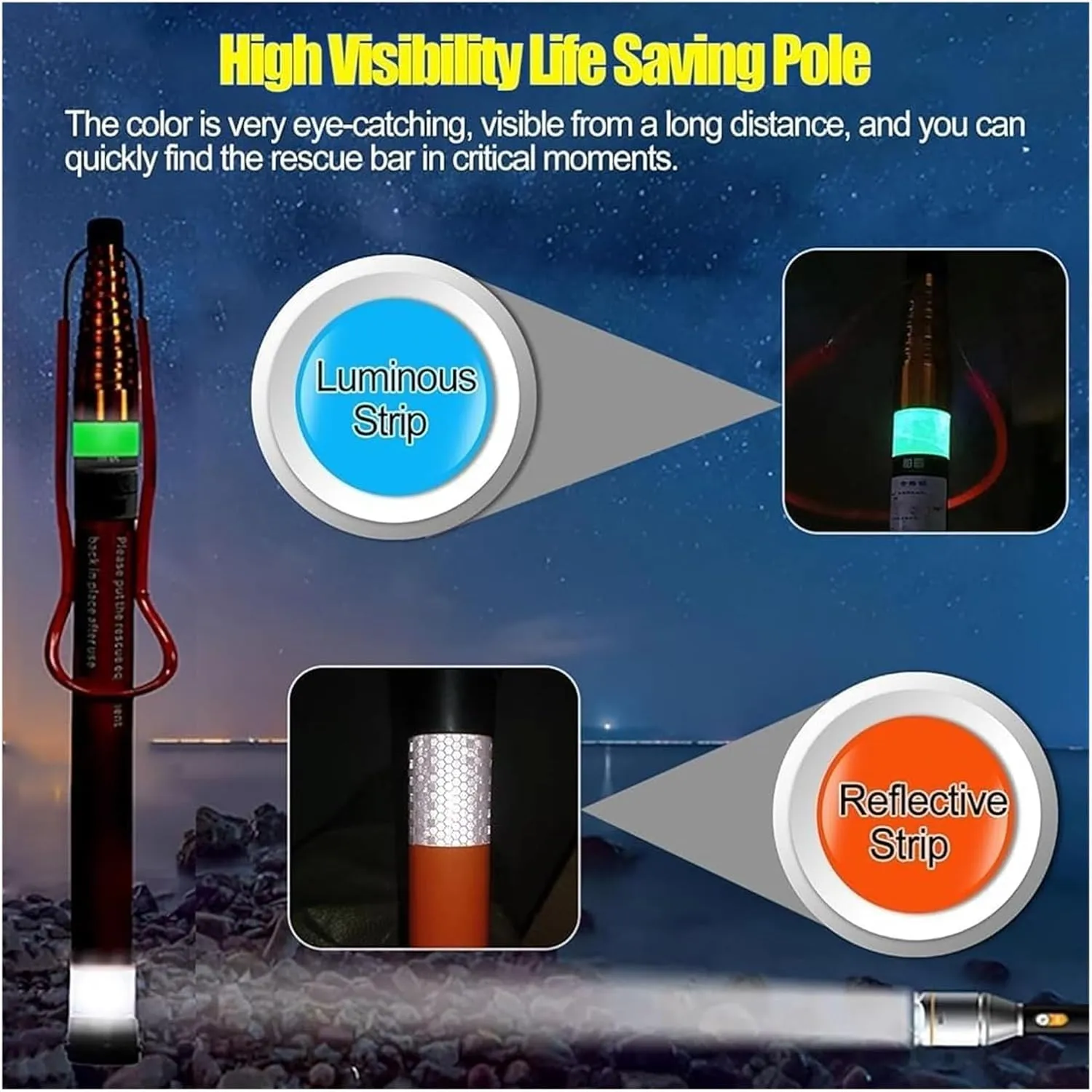 Pool Safety Hook,Safety Hook Pool Pole, Telescoping Lifeguard Rescues Pole with Hook Heavy Duty Salvage Rods Emergency Life Preserving Saving Equipment Tool(1.2-4.5m(4.9ft-14.7ft))