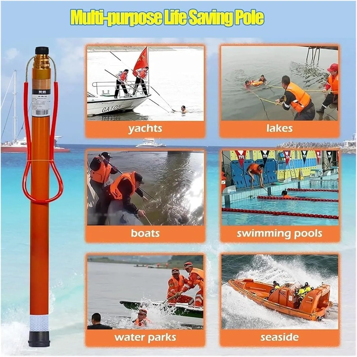Pool Safety Hook,Safety Hook Pool Pole, Telescoping Lifeguard Rescues Pole with Hook Heavy Duty Salvage Rods Emergency Life Preserving Saving Equipment Tool(1.2-4.5m(4.9ft-14.7ft))