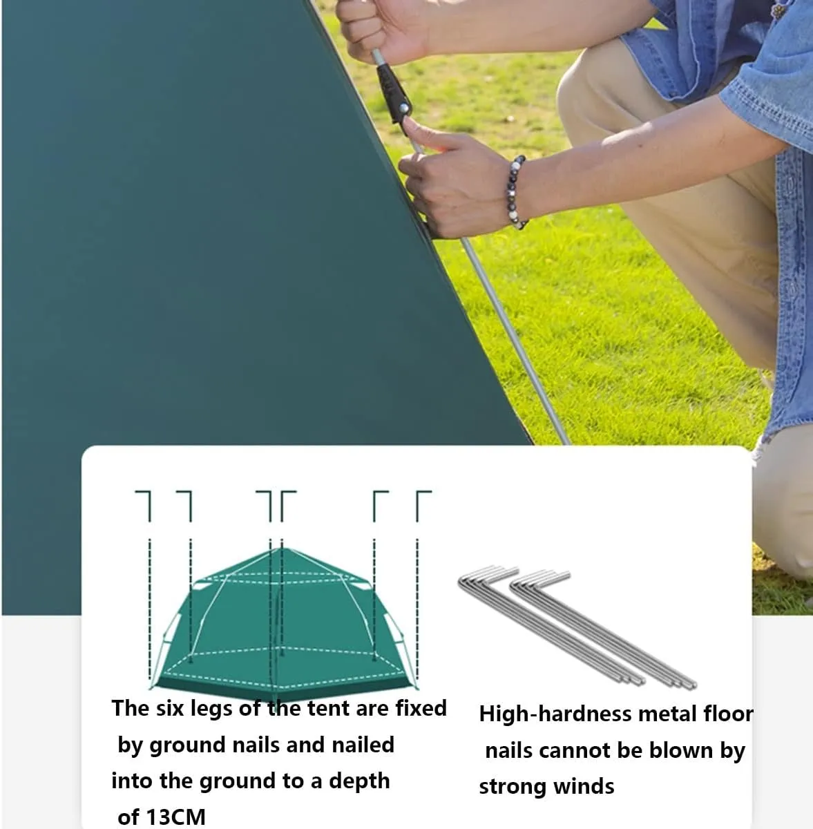 Pop-Up Camping Tent 3-4Person Tent Family Tents for Camping Water Resistance Lightweight Durable Durable Fiberglass Poles Includes Tent Stakes ( Color : Blue , Size : 34 people 240*210*135cm )