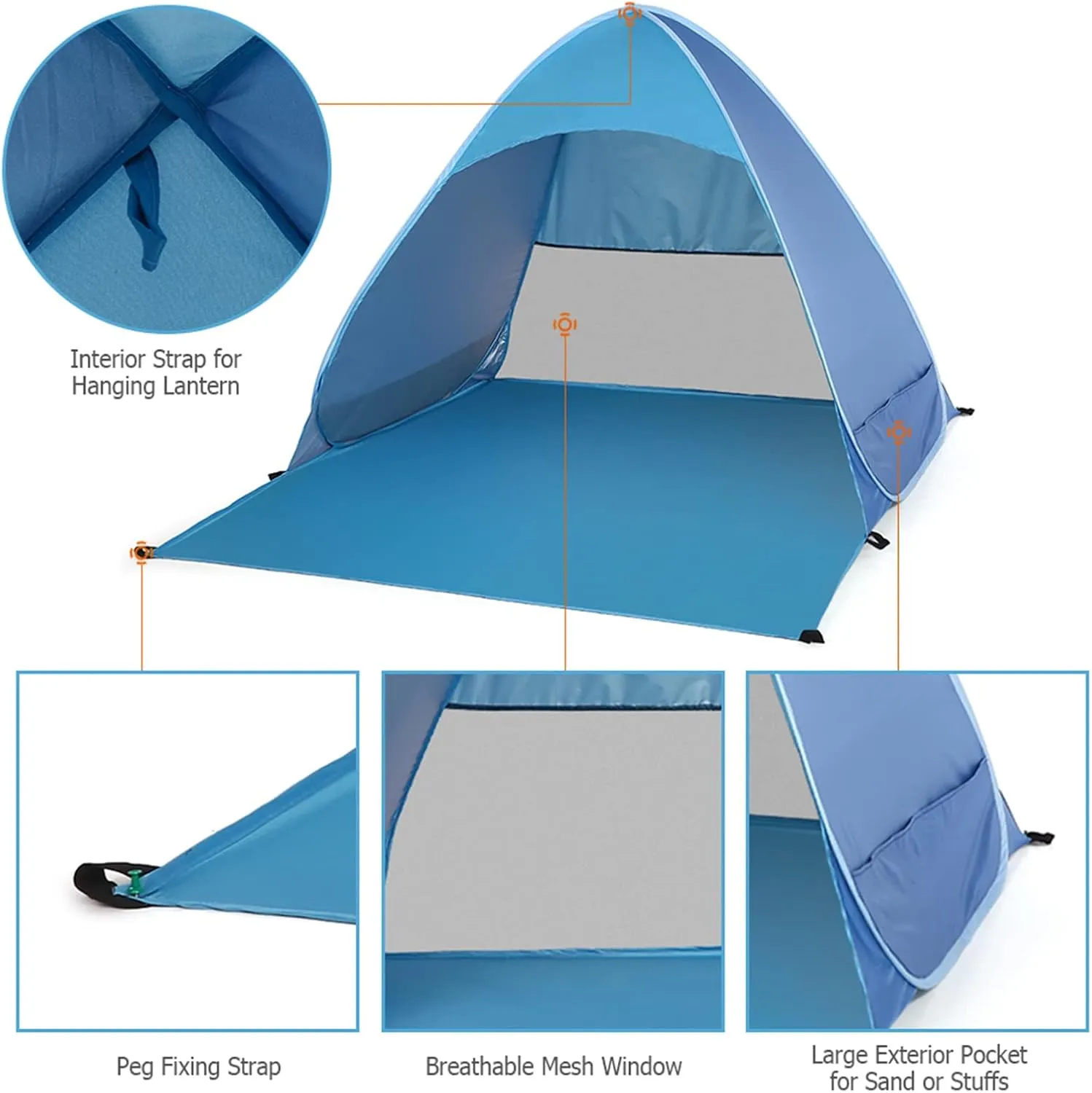 Pop Up Camping Tent Lightweight Beach Tent 3-4 Person Instant Outdoor Portable Sun Shelter for Outdoor Garden Beach Hiking