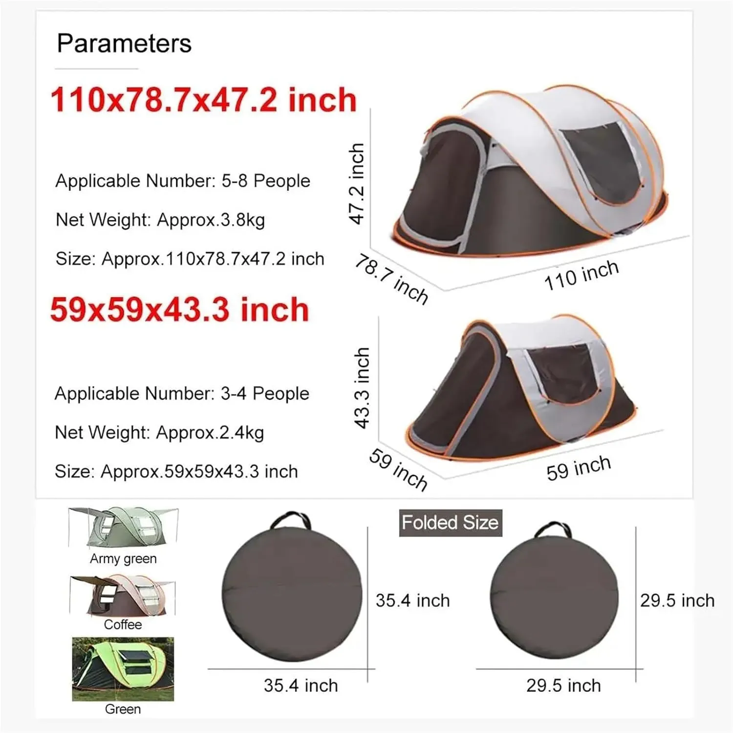 Pop Up Tents 3 4 Person Family Outdoor Automatic Camping Tent Instant Setup Tent 4 Season Windproof Waterproof Dampproof Portable Pop up Tent Adult Pop Up Tent(Green,Large)