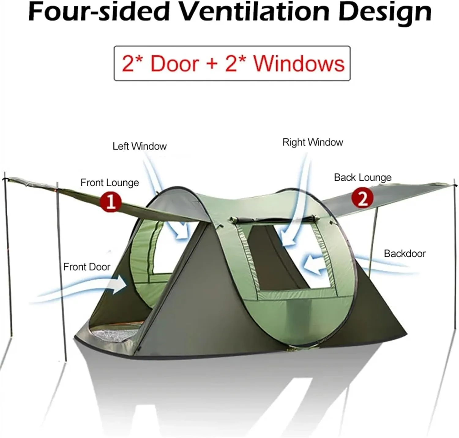 Pop Up Tents 3 4 Person Family Outdoor Automatic Camping Tent Instant Setup Tent 4 Season Windproof Waterproof Dampproof Portable Pop up Tent Adult Pop Up Tent(Green,Large)