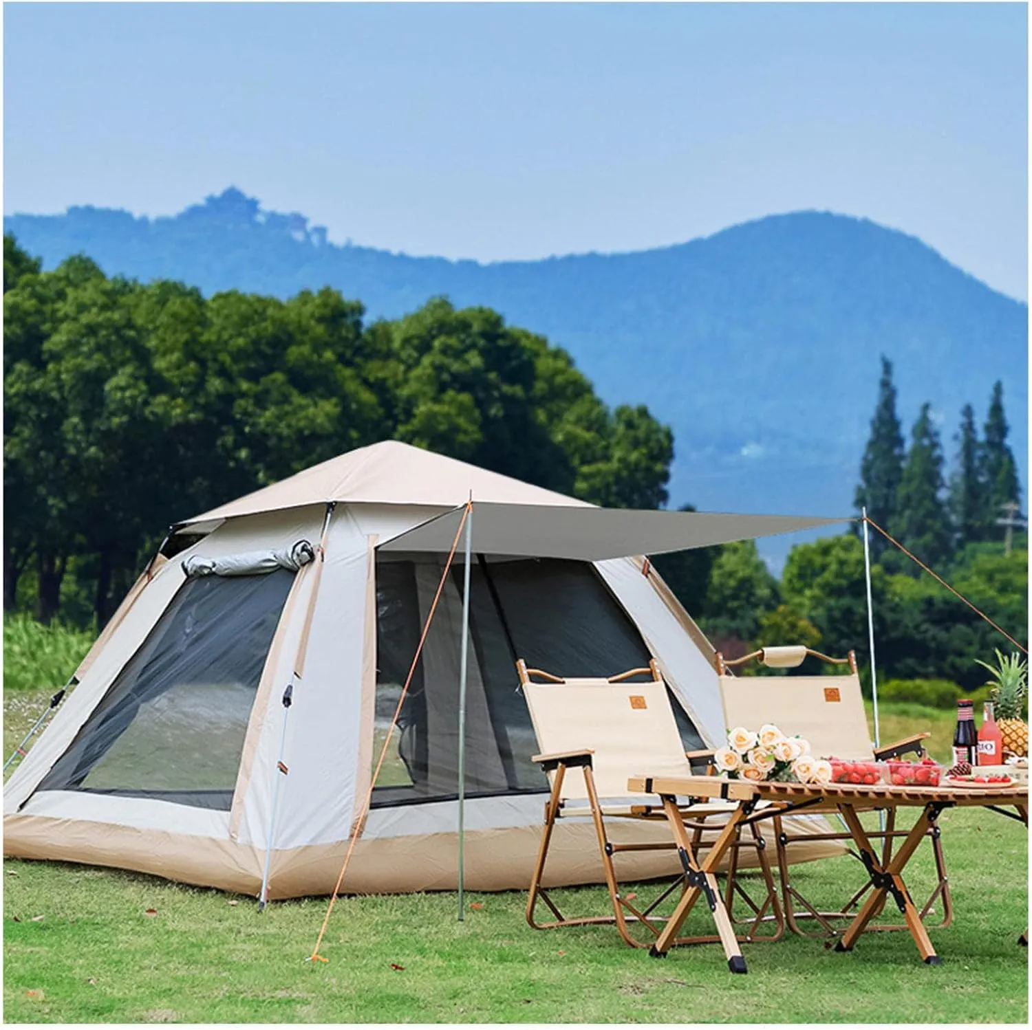 Pop Up Tents for Adults 4 People Double Doors and Four Windows,Waterproof Quick Pitch Tent Stable and Lightweight Tents for Family Camping,Hiking Party