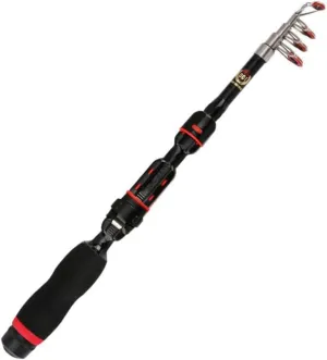 POPETPOP Ergonomic Handle Retractable Fishing Pole 2.1m Black Portable Telescopic Rod for Fishermen