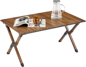 Portable 1-Piece Folding Outdoor Table, Foldable Camping Picnic Table - Lightweight Aluminum Roll-up Camping Picnic Table, Perfect for Camping, Picnics, and Outdoor Activities - Brown
