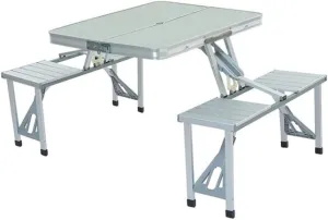 Portable Aluminum Alloy Folding Picnic Table with 4 Chairs - Lightweight Outdoor Camping Set, Easy to Carry, Simple Design, Silver Finish