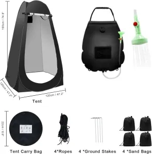 Portable Camping Privacy Tent, Outdoor Shower Tent Kit with 5 Gallon Shower Bag-(Nozzle Upgraded)