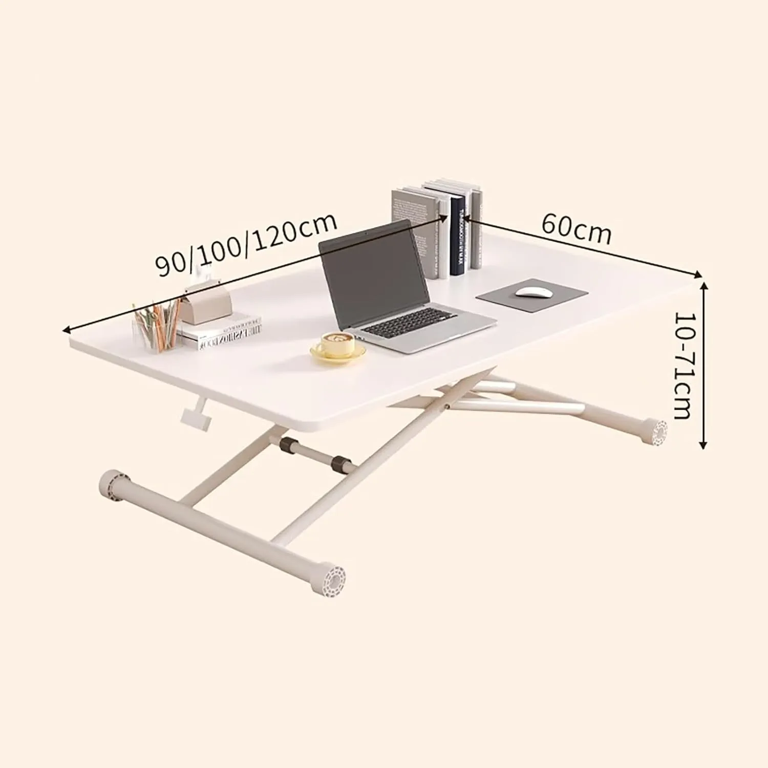 Portable Camping Side Table, Adjustable Height Folding Table, Lightweight Beach Tables, Steel Bracket Roll-up Tables for Outdoor, Picnic, BBQ, Cooking(White,100x60cm)