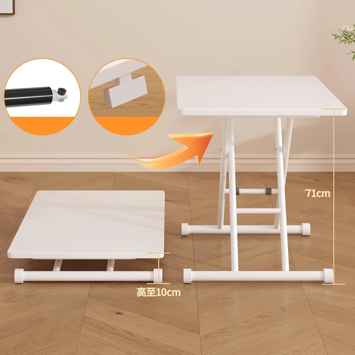 Portable Camping Side Table, Adjustable Height Folding Table, Lightweight Beach Tables, Steel Bracket Roll-up Tables for Outdoor, Picnic, BBQ, Cooking(White,100x60cm)