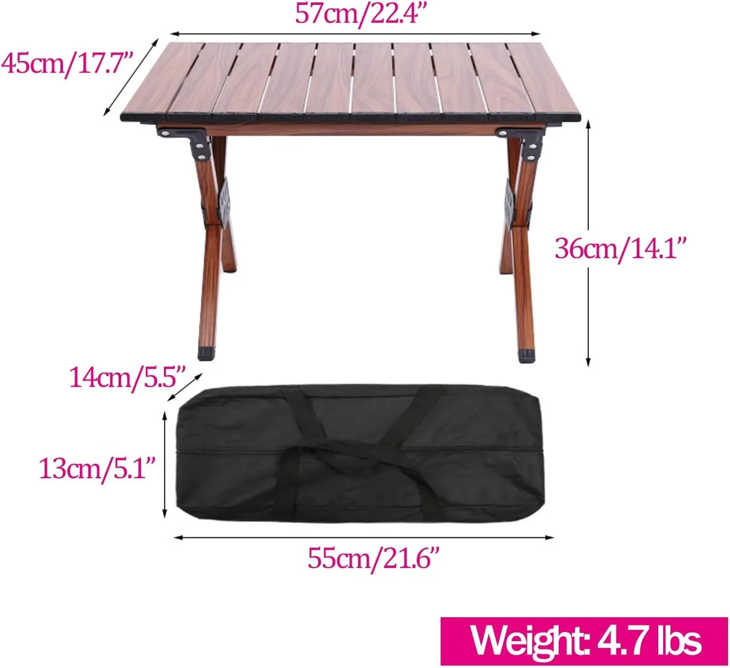 Portable Camping Table, Aluminum Camping Folding Table with Carry Bag, Camping Essentials Card Table for Camping, Grilling (Size : Large)