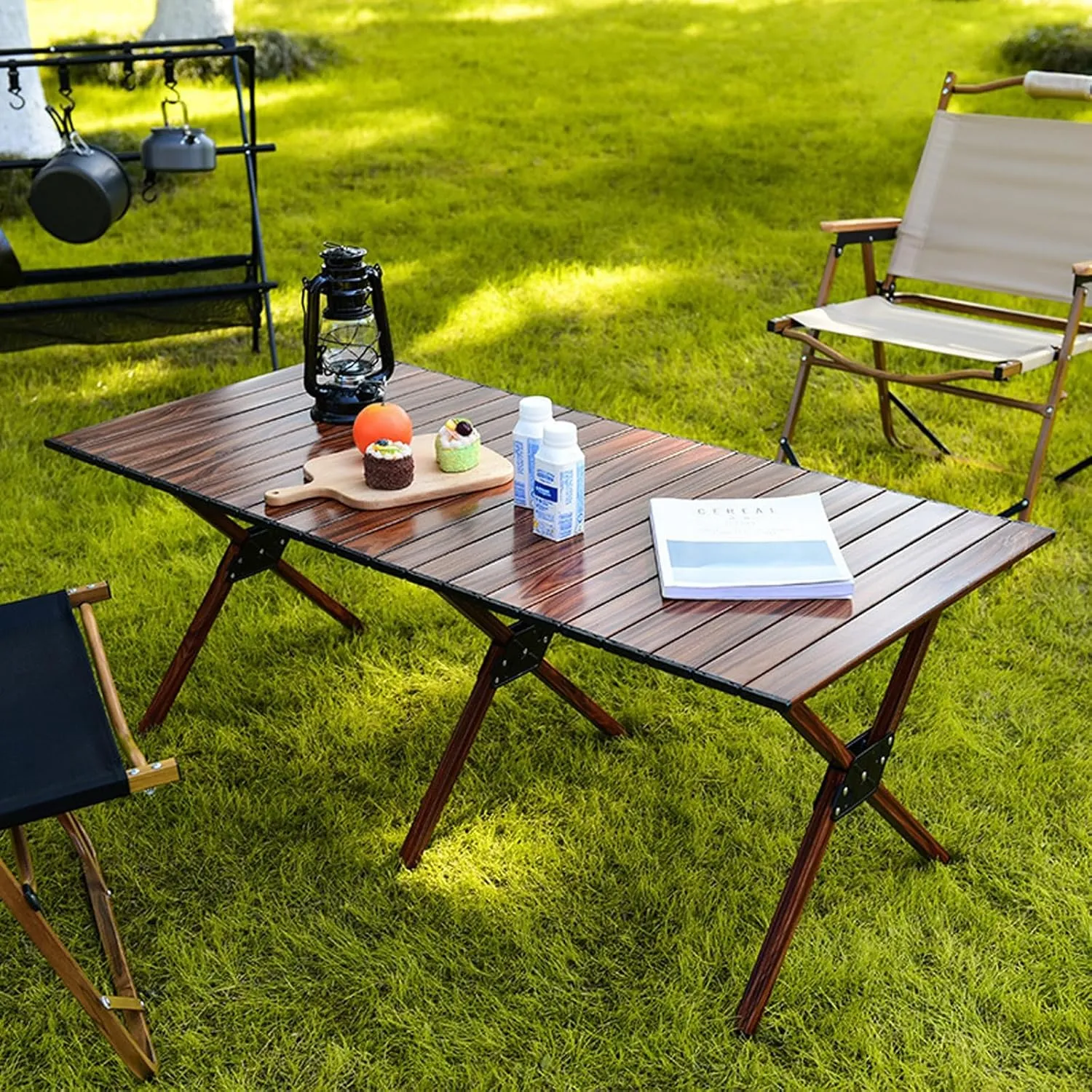 Portable Camping Table, Aluminum Camping Folding Table with Carry Bag, Camping Essentials Card Table for Camping, Grilling (Size : Large)