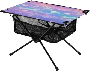 Portable Camping Table Foldable with Mesh Storage Lightweight Compact Camp Tent Side Table for Outside,Camping,Hiking,Tailgating,Dreamy Starry Sky