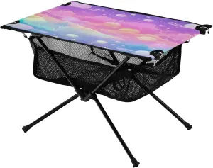 Portable Camping Table Foldable with Mesh Storage Lightweight Compact Camp Tent Side Table for Outside,Camping,Hiking,Tailgating,Dreamy Starry Sky