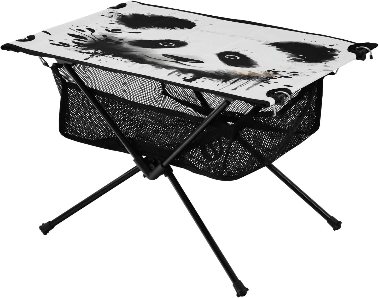 Portable Camping Table Foldable with Mesh Storage Lightweight Compact Camp Tent Side Table for Outside,Camping,Hiking,Tailgating,Panda