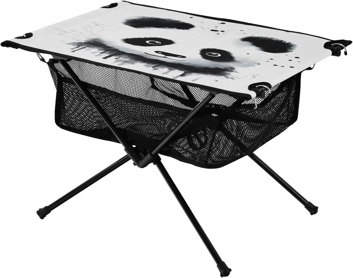 Portable Camping Table Foldable with Mesh Storage Lightweight Compact Camp Tent Side Table for Outside,Camping,Hiking,Tailgating,Panda