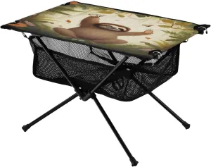 Portable Camping Table Foldable with Mesh Storage Lightweight Compact Camp Tent Side Table for Outside,Camping,Hiking,Tailgating,Sloth