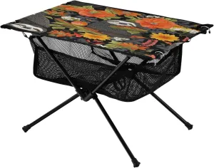 Portable Camping Table Foldable with Mesh Storage Lightweight Compact Camp Tent Side Table for Outside,Camping,Hiking,Tailgating,Sloth