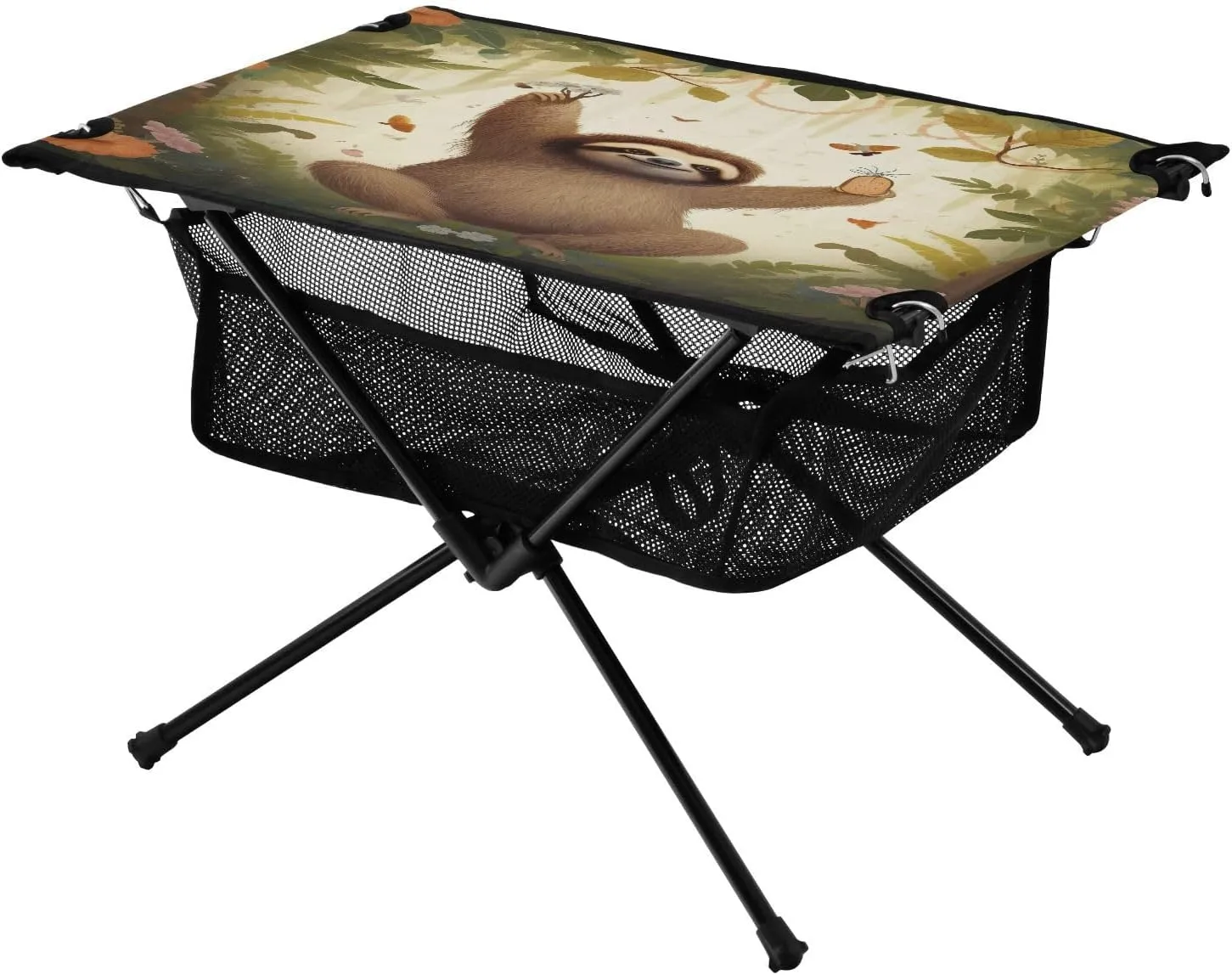 Portable Camping Table Foldable with Mesh Storage Lightweight Compact Camp Tent Side Table for Outside,Camping,Hiking,Tailgating,Sloth