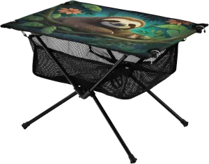 Portable Camping Table Foldable with Mesh Storage Lightweight Compact Camp Tent Side Table for Outside,Camping,Hiking,Tailgating,Sloth