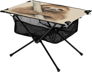 Portable Camping Table Foldable with Mesh Storage Lightweight Compact Camp Tent Side Table for Outside,Camping,Hiking,Tailgating,Sloth