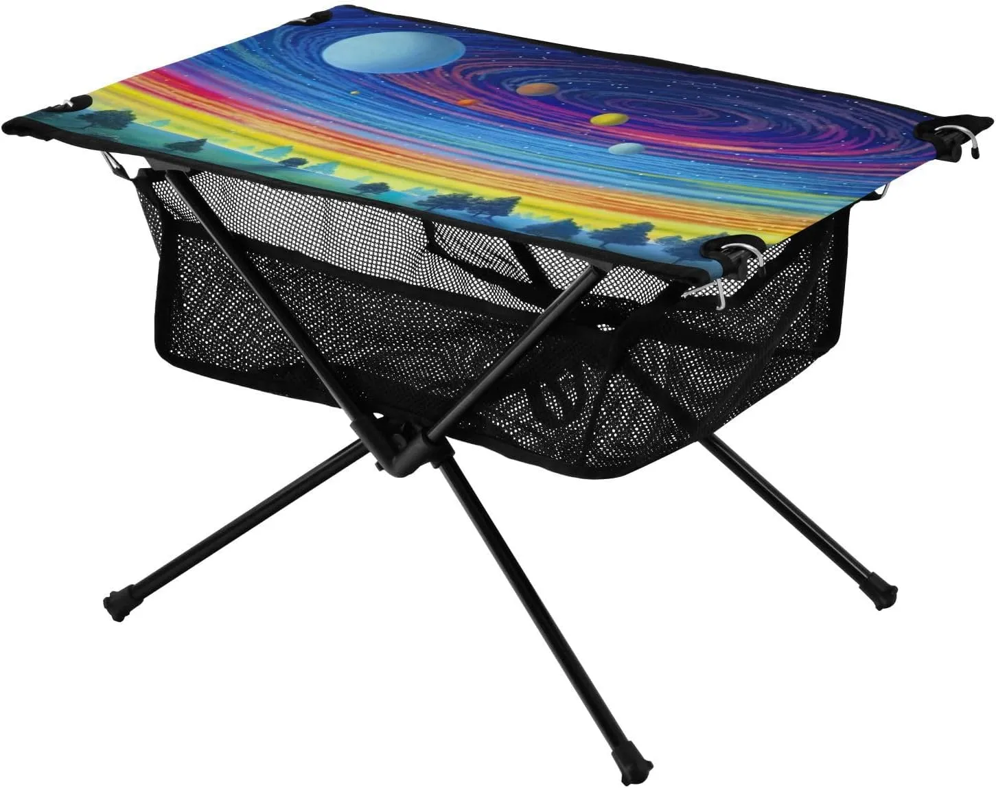 Portable Camping Table Foldable with Mesh Storage Lightweight Compact Camp Tent Side Table for Outside,Camping,Hiking,Tailgating,Space Galaxy